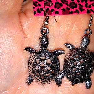 Silver Tone Turtle Earrings